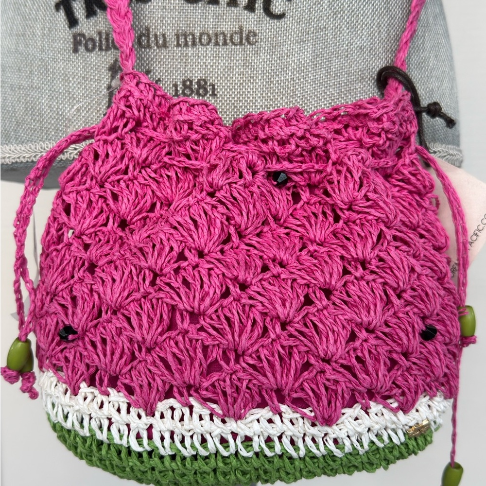 Cappelli Straworld Watermelon Drawstring Shoulder Bag Pink White Green Cute NWT